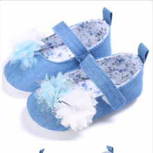 2017 denim applique gaze flor sapatos para pouco infantil 3-12 M